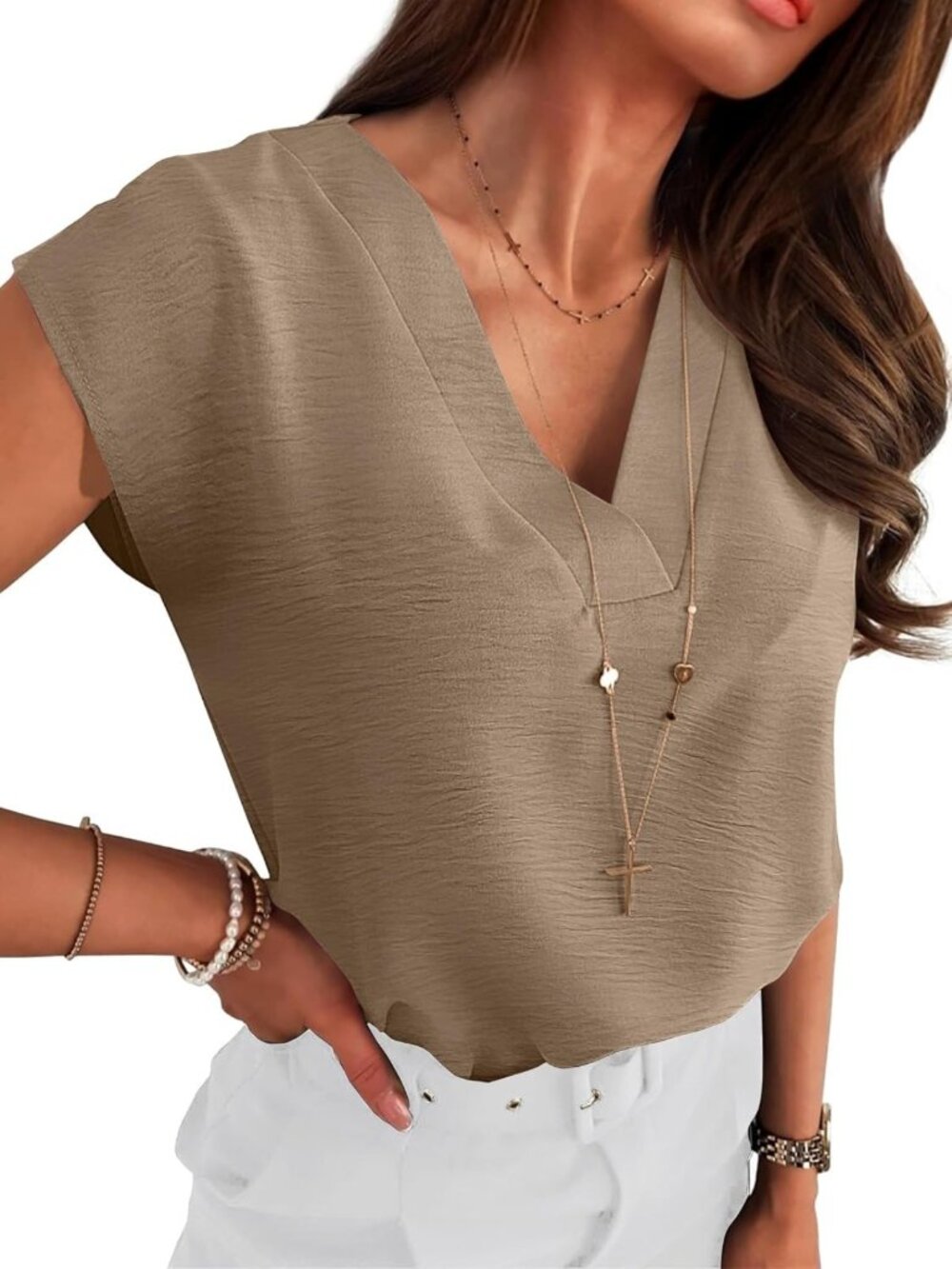 Chic Cap Sleeve V-Neck Tops for Women | Dressy Casual Blouses & Work Outfits